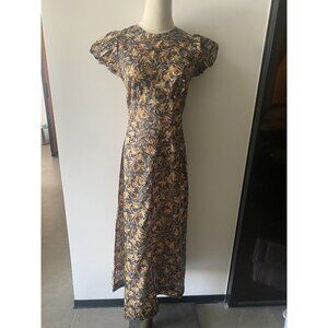 Doen Womens Rhodia Noir Narcissus Floral Printed Cotton Long Maxi Gown Dress